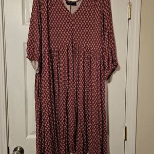 Lane Bryant Burgundy Patterned Midi Dress 26/28